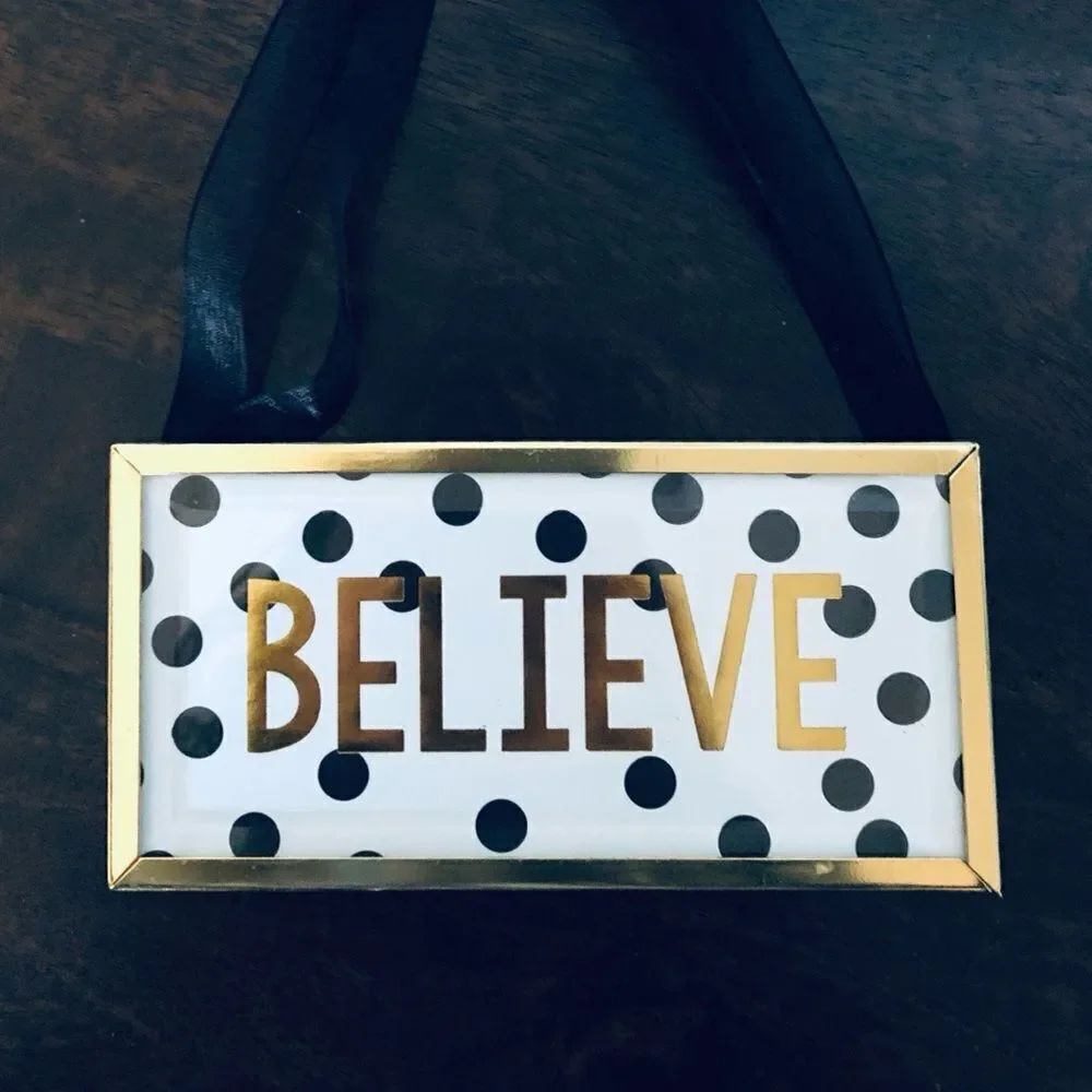 “Believe” Polka Dot Beveled Glass Decor Sign